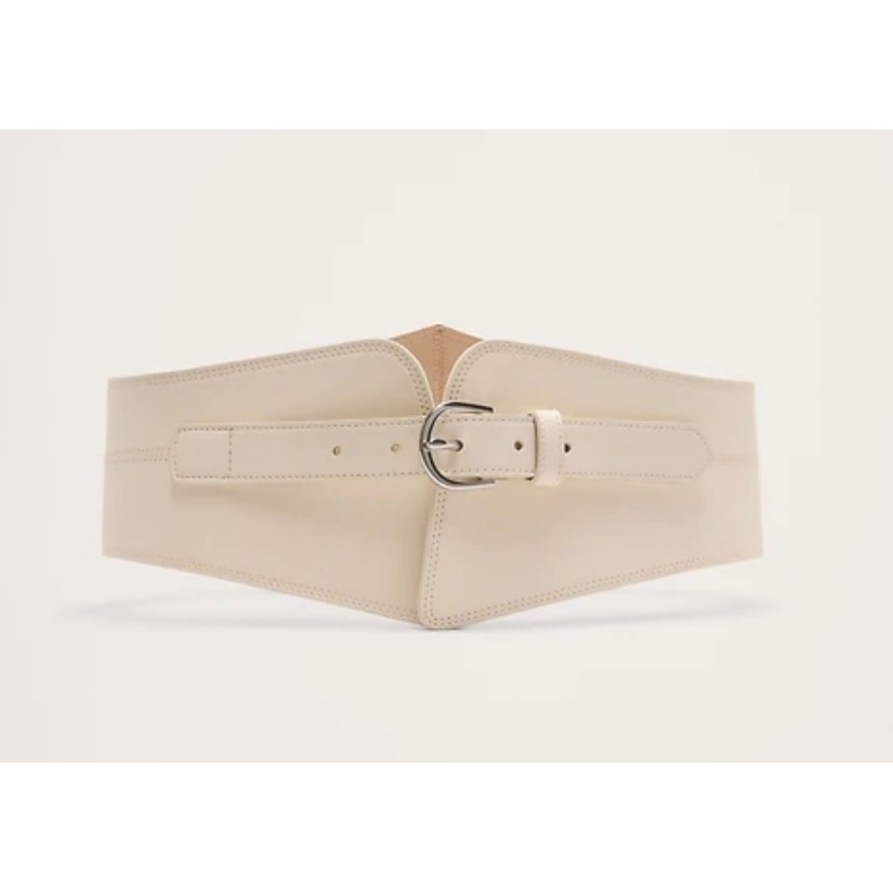 Banana Republic Womens Leather Corset Waist Belt Cream Off White Silver Buckle S